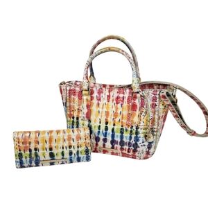 Brahmin Ashlee Small Celebrate Rainbow Leather Tote Purse Shoulder Bag & Wallet